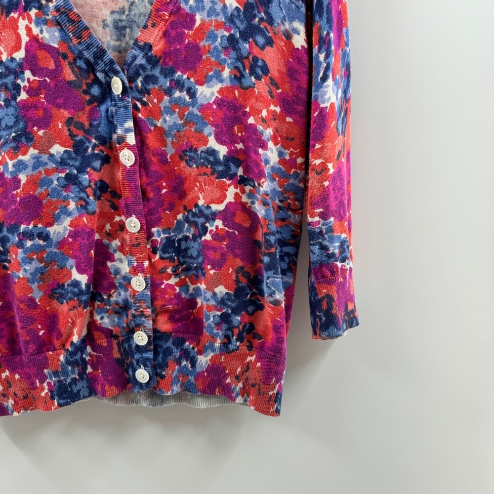 Floral Button Front Cardigan Top Multicolor Cotton Blend Approx Size Large - Picture 3 of 7